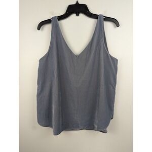 Ann Tayor Loft Velvet Double‎ V Shell Top Tank Size M Dusty Blue Lined Gray